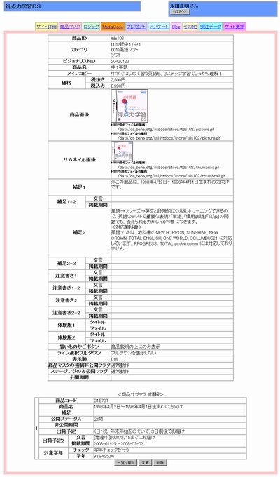 独自に用意された商品管理用ページ。商品データベースから取得した情報をそのままブログの方に転記できるようになっている<br /><br />
